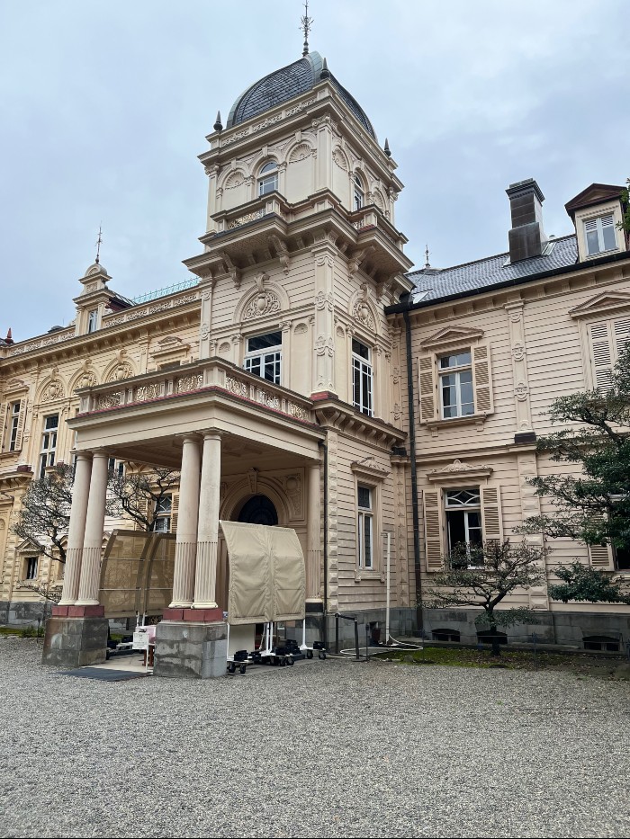 Grand front entrance to the residence